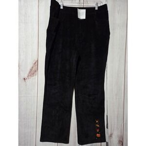 Corduroy‎ Pants Ladies Large Short Black Embroidered Autumn Fall Leaves Pumpkin
